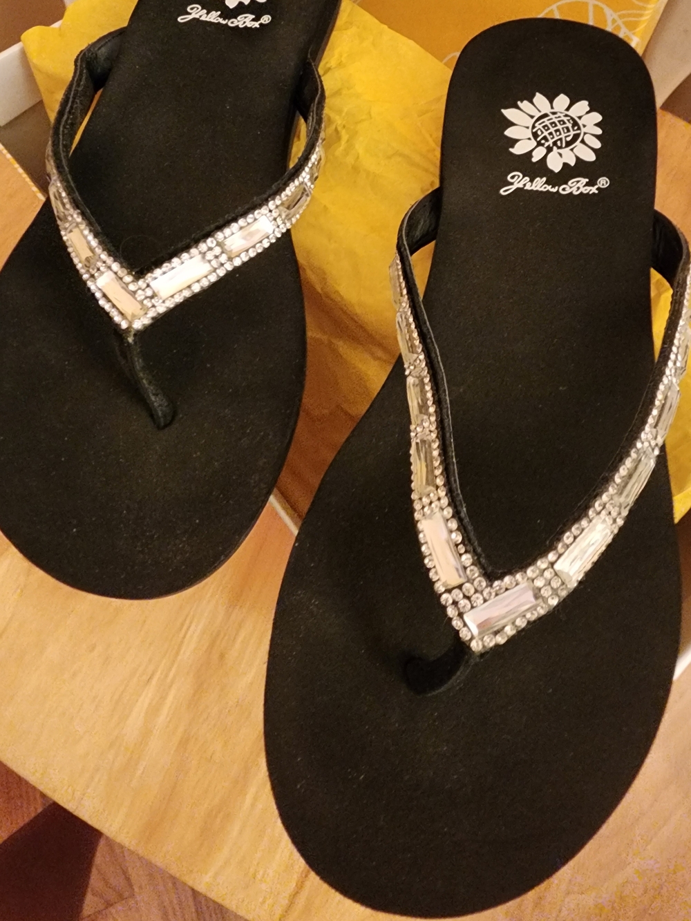 Yellow Box Black Embellished Flip Flop Sandals - Picture 2 of 4